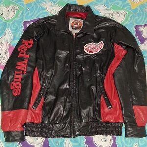 1997 Detroit Red Wings G III Carl Banks  Genuine Leather Coat Jacket 90s NHL